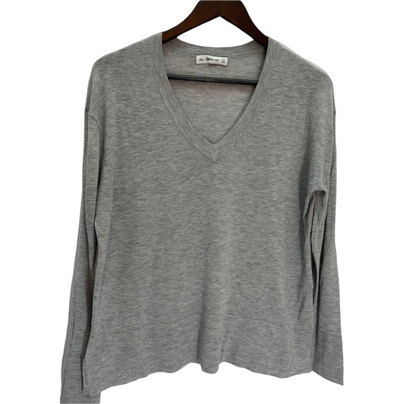 zara Knit Lightweight Grey V-Neck Sweater Oversized Size S - Picture 2 of 8